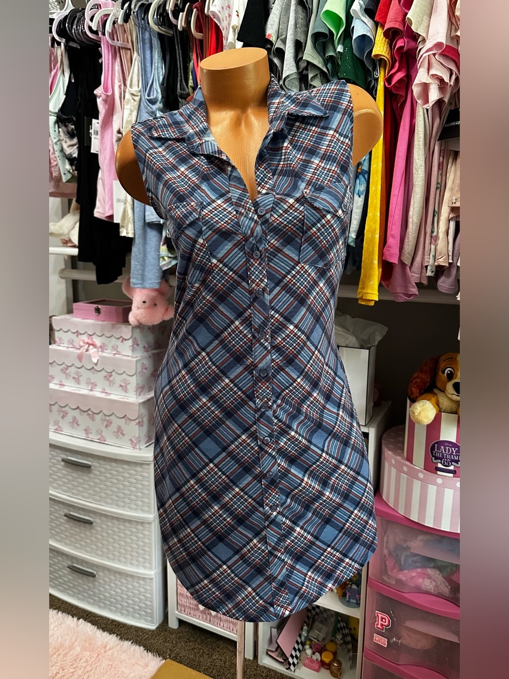 Casual Plaid Sleeveless Dress M